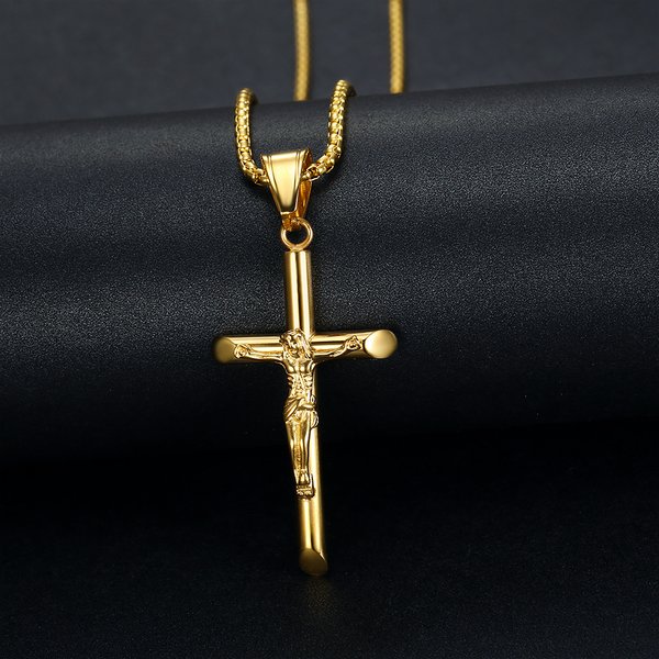 Edelstahl Titan Gott Jesus Kreuz Hip Hop Anhänger Kragen Ketten Halskette für Männer Frauen Freunde Geschenk Schmuck