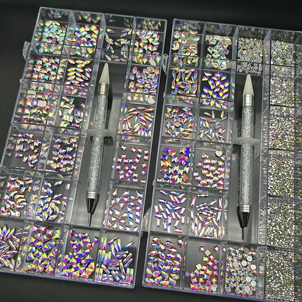 1 Boîte de Strass pour Ongles, Ensemble de Breloques 3D pour Ongles, Bijoux en Alliage, Décoration de Luxe en Cristal, Pièces et Accessoires Diamantés pour Ongles