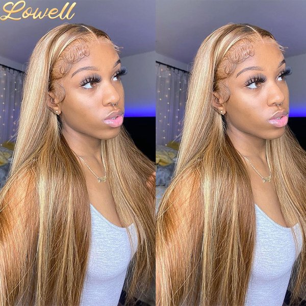 200 Dichte Highlight Perücke Echthaar Knochenglatte Blonde Ombre HD Lace Perücke 13x4 13x6 Farbige Echthaar Frontal Perücke Vorgezupft