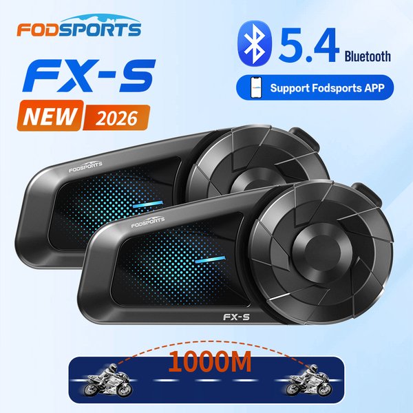 2 Stück Fodsports FX-S Motorrad-Intercom Kabelloses Bluetooth-Helm-Headset, 1000M, BT5.4, APP-Unterstützung