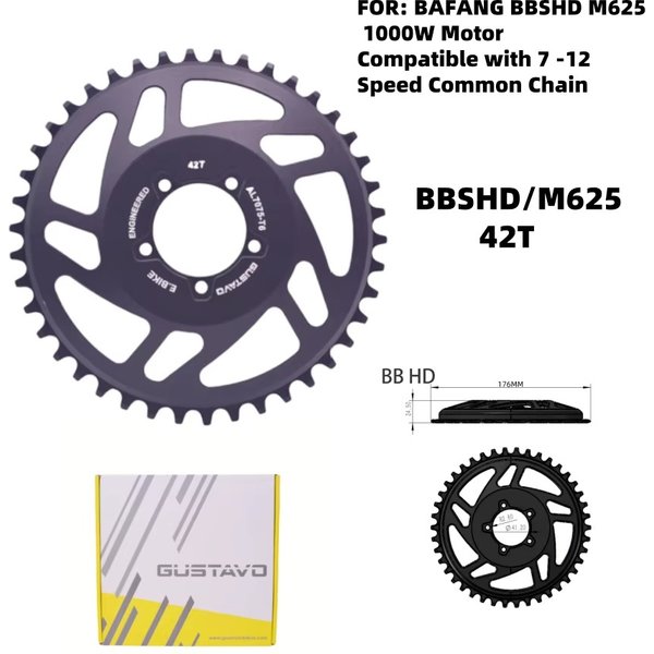 GUSTAVO 32/34/36/38/42/44/46/48T Aluminiowa zębatka do e-bike'a, pasująca do silnika centralnego Bafang M625 BBSHD 1000W
