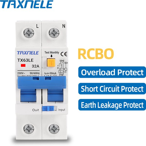 230V 2P Residual Current Circuit Breaker MCB 30mA Overload Short Current Leakage Protection Protect RCBO RCCB RCD 16A 32A 63A