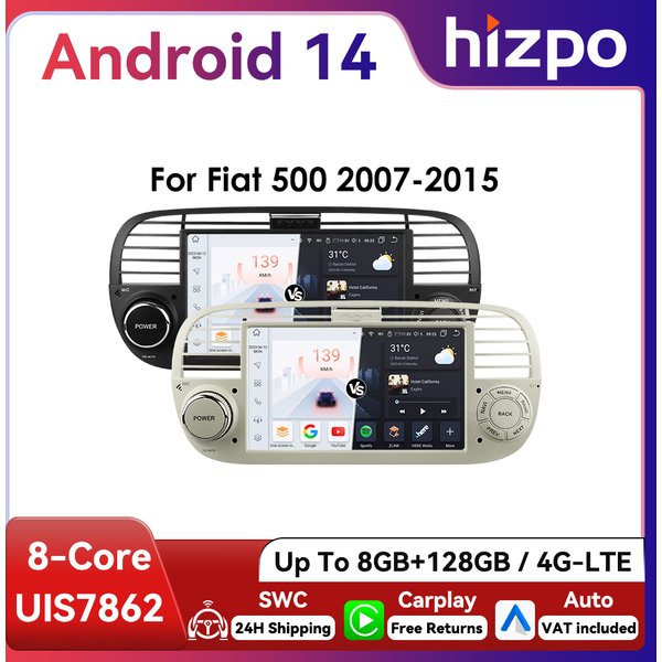 7" Hizpo Android Autoradio für FIAT 500 2007 - 2015 Intelligenzsystem GPS RDS DSP Auto CarPlay UI7862 Steuergerät Quad Octa Core