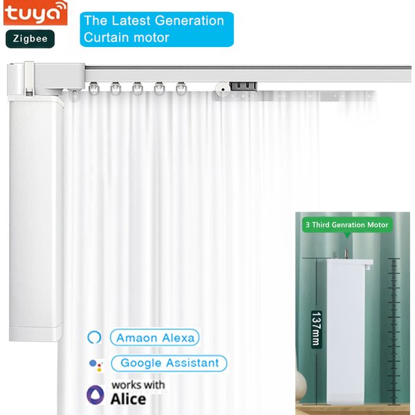 Tuya 4 Generation Zigbee Electric Curtain Motor Support Alice Alexa Google Electric Curtains Track Rail Cornice For Smart Home