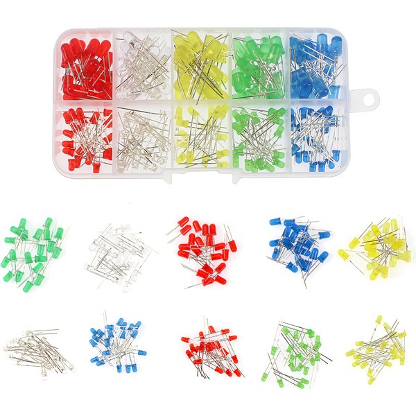 Assortiment de Diodes électroluminescentes LED 200 pièces/boîte, Kit de Diodes LED 3MM 5MM pour bricolage électronique blanc rouge bleu vert jaune