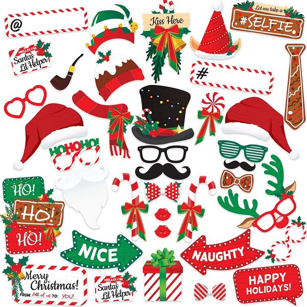 Accessoires de photo de Noël, masques de père Noël, bonhomme de neige, lèvres, barbe, décoration de fête de Noël, cadeaux de Noel, nouvel an, 38 pièces