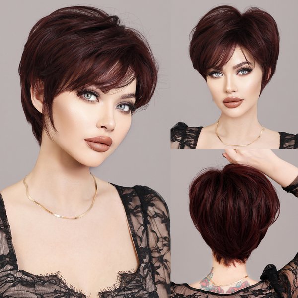 NAMM – perruque Bob synthétique rouge vin pour femmes, perruque de fête quotidienne, nouvelle tendance, lavande naturelle avec frange, Fiber résistante à la chaleur ombrée Bob
