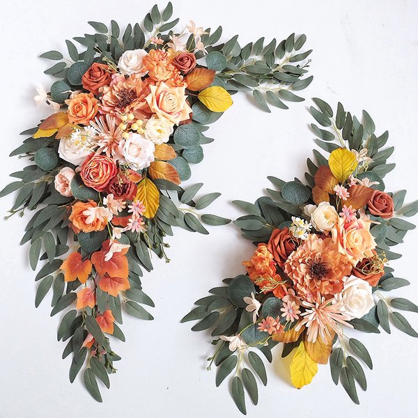 Yannew-Arche de Mariage Rustique Orange Brûlé, Kit de Drapé Swag Blanc, Fleurs pour Cérémonie de Mariage, Réception, Toile de Fond, Décoration Florale