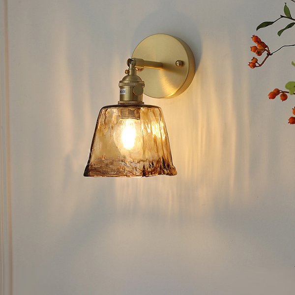 Lampe murale en laiton et verre de style nordique rétro japonais, pour la maison, le bar, le restaurant, la chambre à coucher, lampe de chevet créative et personnalisée.