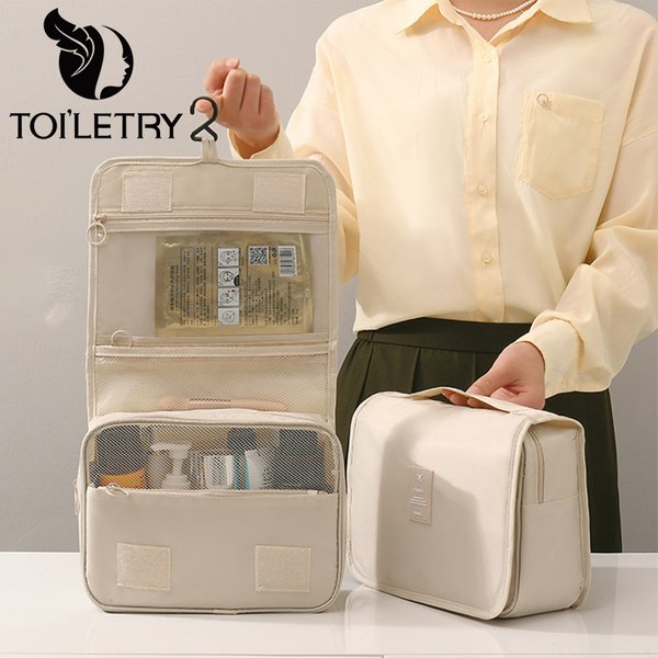 Sacs de maquillage de toilette, couleur unie, sacs à cosmétiques pliables coréens, voyage en PVC, étanche, grande capacité, sac de rangement pour articles de toilette