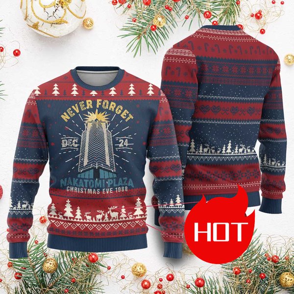 Lustiger Nakatomi Plaza hässlicher Weihnachtspullover, Weihnachtsfeier 1988, Pullover, Pullover, japanischer Stil, Harajuku, Mode, Unisex, Streetwear