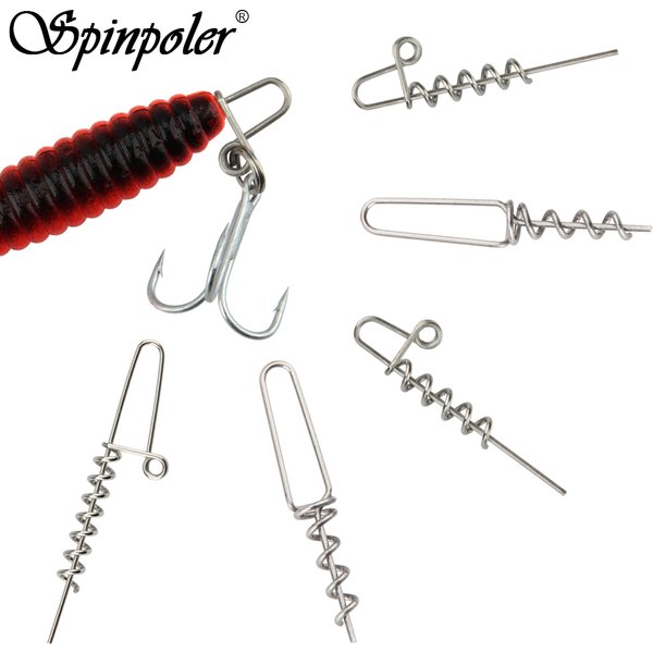 Spinpoler Soft Fishing Lure Pins Multi-Depth Screw System For Shad Worm Softbait Pin Screw Stainless Steel Spring Needle 20pcs