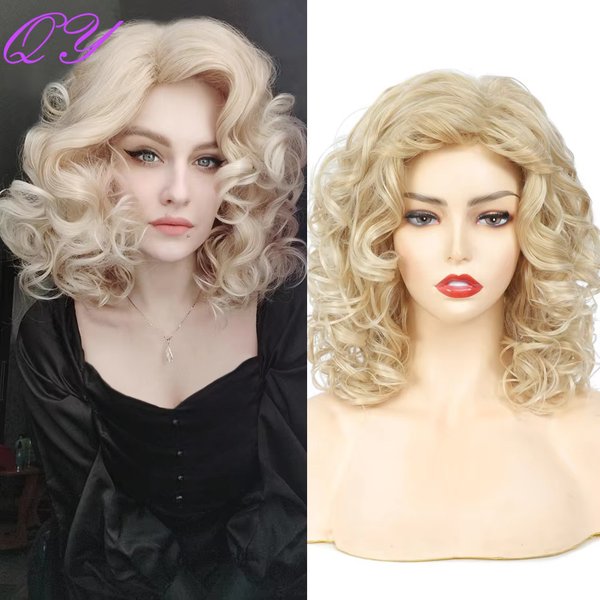 Perruques synthétiques blondes courtes ondulées naturelles bouclées pour femmes blanches, usage quotidien, cheveux en Fiber de haute température de bonne qualité
