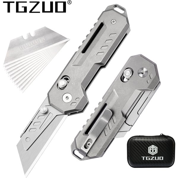 TGZUO Titan-Klappmesser, EDC-Taschenmesser mit Clip, leichtes Box-Cutter-Messer mit 10 Rasierklingen, Outdoor-Cutter