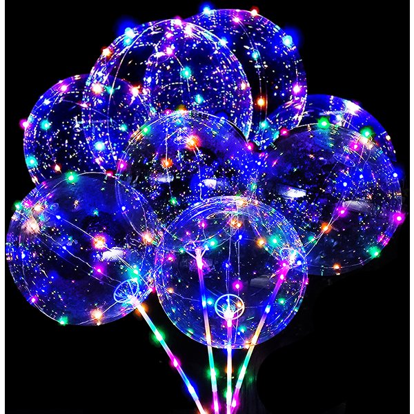 5/15Pcs Colorful LED Light up Party Balloons with Stick Handle 20inch Glow Clear Bobo Balloons for Party Birthday Decorations