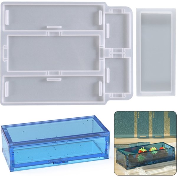 R3MC – moules en résine pour boîte à dominos en Silicone, moule de rangement de bijoux en époxy, moule rectangulaire 19x15cm pour bricolage
