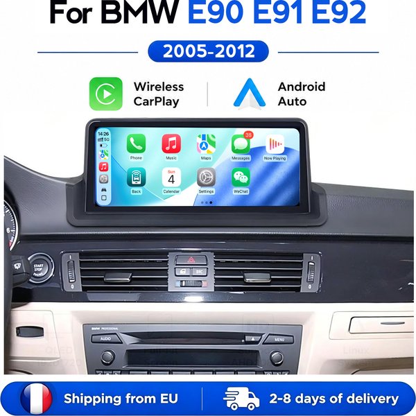 MEKEDE Kabelloses Carplay Android Auto Autoradio Multimedia-Player für BMW E90 E91 E92 E93 Display WIFI GPS-Navigation Airplay Mirror Link Originalfunktion beibehalten 10,25'' Linux-Bildschirm