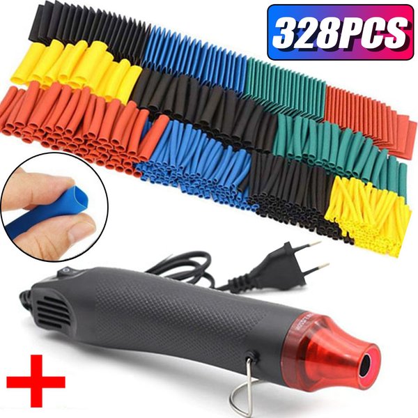 127/328 Stück Schrumpfschlauch 2:1 Schrumpfdraht Schrumpfschlauch Wire Connect Cover Schutz mit 300 W Heißluftpistole