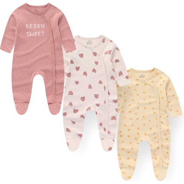 Kiddiezoom 3 pièces/lot automne hiver à manches longues décontracté doux bébé fille barboteuse 100% coton doux nouveau-né combinaisons vêtements