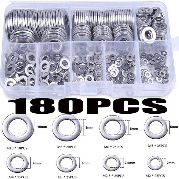 180pcs Stainless Steel Sealing Solid Gasket Washer M2 M2.5 M3 M4 M5 M6 M8 M10 Sump Plug Oil For General Repair Seal Ring Set