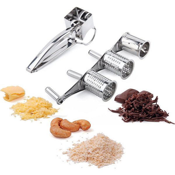 LMETJMA 3 batterie ensemble râpe à fromage rotative en acier inoxydable trancheuse à fromage cuisine fromage beurre trancheuse noix chocolat broyeur KC0003