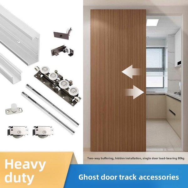 Wytrzymałe okucia do niewidocznych drzwi przesuwnych typu ghost door, boczne otwieranie, prowadnica przesuwna typu push-pull, ukryte płaskie szyny do drzwi przesuwnych, zestaw.