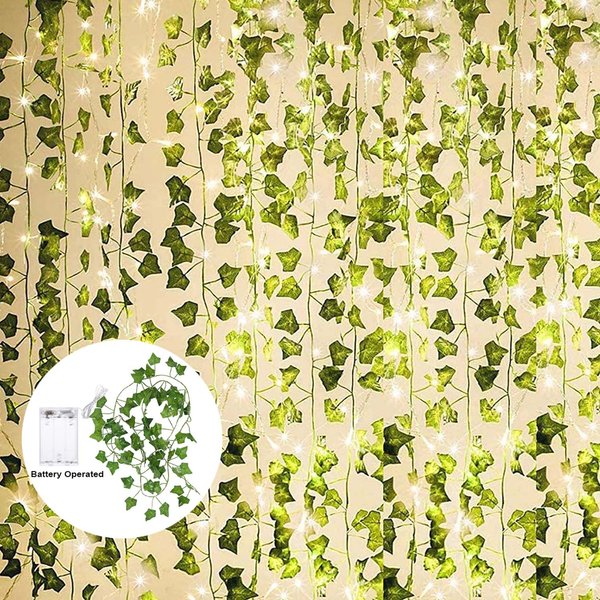 Guirlande de plantes de vigne artificielles à piles, 2M/5M/10M, fausses feuilles de tortue de lierre, guirlande lumineuse pour jardin, décoration de noël et de mariage