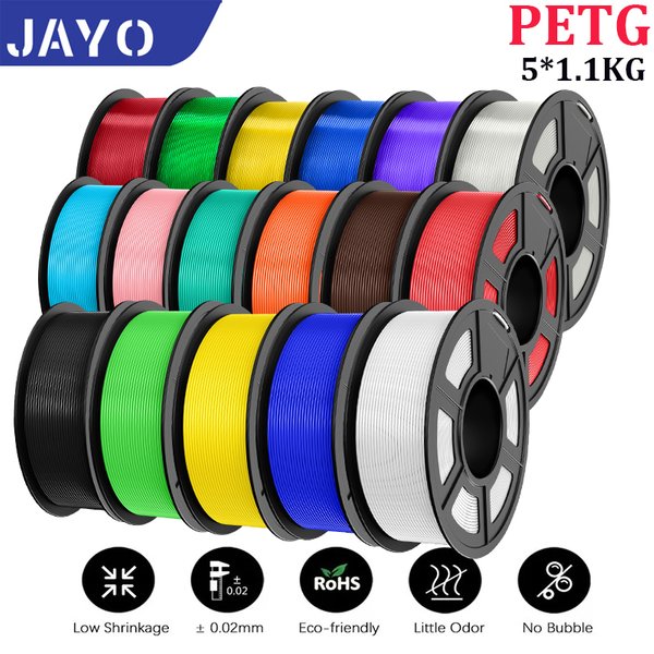 JAYO petg filaments d'imprimante 3d PETG 5 rouleaux 1.75mm couleur mixte sans bulles FDM matériau d'imprimante 3D pour recharge de stylo 3d 1.1kg/1 rouleaux