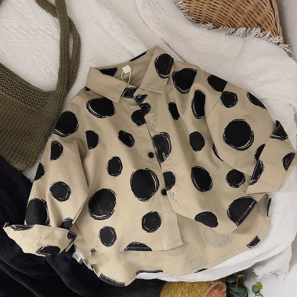 Chemises coréennes pour enfants, printemps et automne, chemises pour garçons et filles à pois, en coton et lin, veste Cardigan pour bébé
