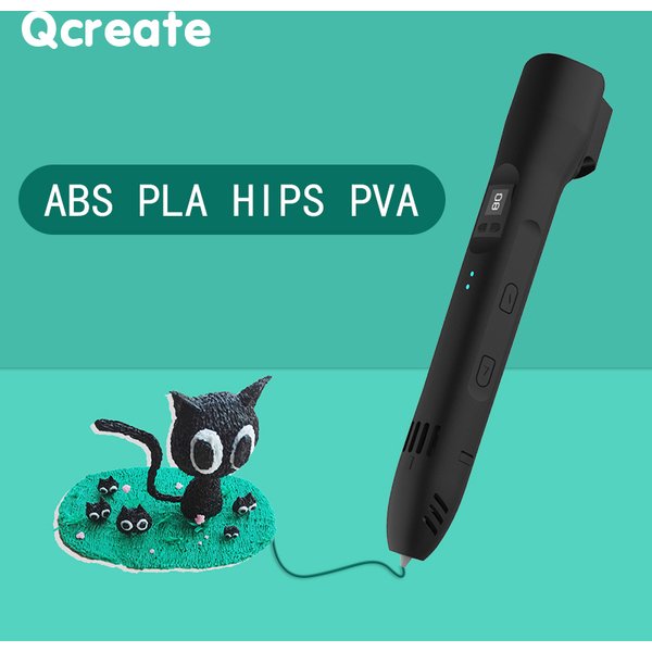 QCREATE – stylo 3D prend en charge ABS PLA HIPS PVA, plage de 60 à 2245 degrés Celsius, température réglable, écran LCD, régulation à 8 vitesses