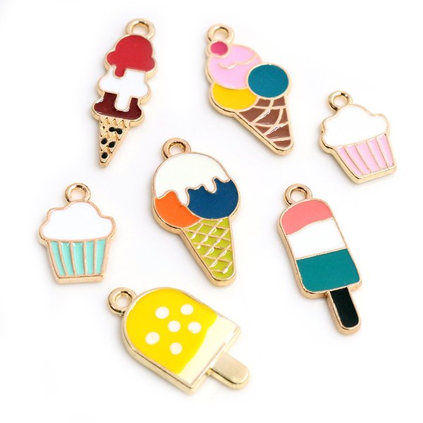 10pcs Summer Dessert Alloy Metal Drop Oil Ice Cream Charms Pendant For DIY Bracelet Necklace Jewelry Making Finding