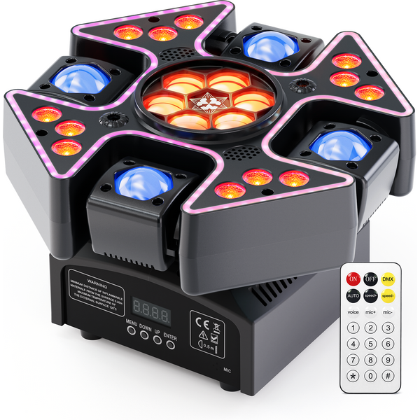 Somspot 100W 4Arms Moving Head Light 4-in-1 Beam Effect Light RGBW Wash Light Honeycomb Eye Head Light Laser Light Remote Control Stage Effect Lighting Projector for Disco Party Concert Wedding