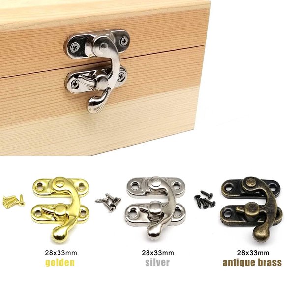 12 Stück Holzkiste Knebelriegel Haspe Haken Schloss Verschluss für Schmuck Brust Geschenk Weinkiste Ledertasche Handtasche Koffer mit Schraube