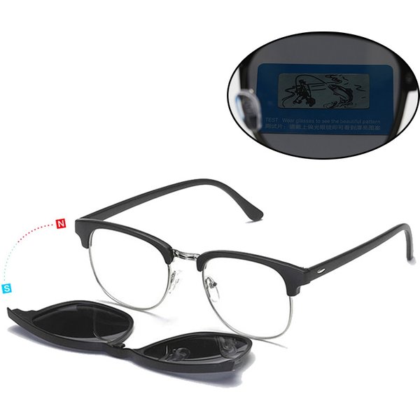 2218 2 In 1 Magnetic Polarized Clip On Sunglasses Women Men Classic Plastic Frame For Night Driving Sunglasses UV400