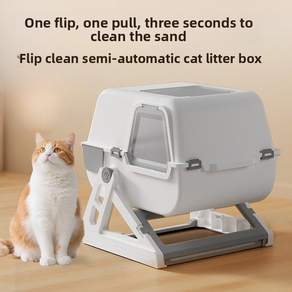 Bac à litière semi-automatique pour chat, fermé, surdimensionné, anti-éclaboussures, sans manutention des excréments, toilette spéciale pour animaux de compagnie