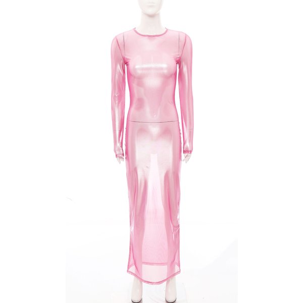 Damen-Kleid, glänzend, metallisch, durchsichtig, langärmelig, figurbetontes Maxikleid, Vertuschungen, Rave-Party, Nachtclub, Unterwäsche