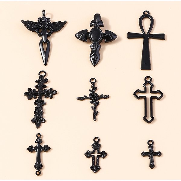 10 pièces Steampunk croix breloques pour la fabrication de bijoux couleur noire Rose croix pendentif à breloques collier porte-clés bijoux à bricoler soi-même résultats