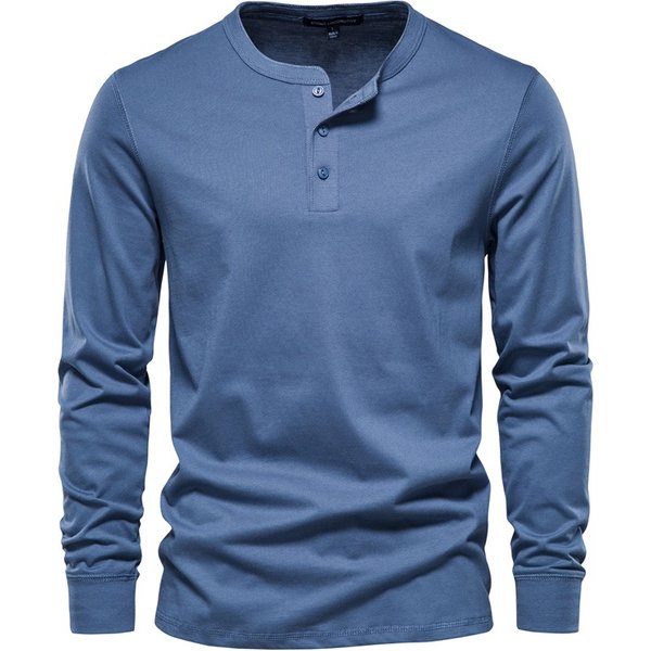 AIOPESON Henley Collar T Shirt Men Casual Solid Color Long Sleeve T Shirt for Men Autumn High Quality 100% Cotton Mens T Shirts
