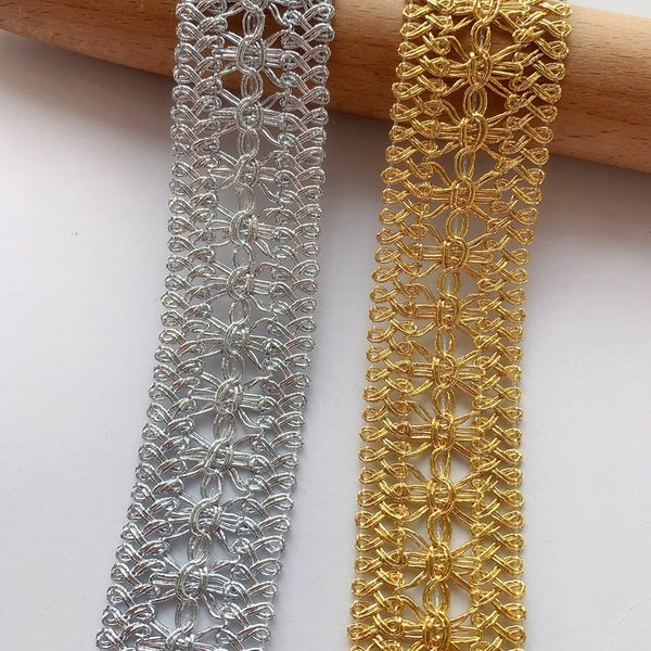 2m/6.56ft Lace Golden Silver Lace Trims Ribbon HanMade DIY Sewing Centipede Craft Curtain Clothes Flower Accessories Party Deco