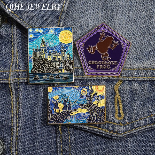 Série de peinture à l'huile, épingles en émail, personnage de dessin animé, château, sac à dos, chemise, Badges à revers, bijoux à la mode, cadeau, vente en gros
