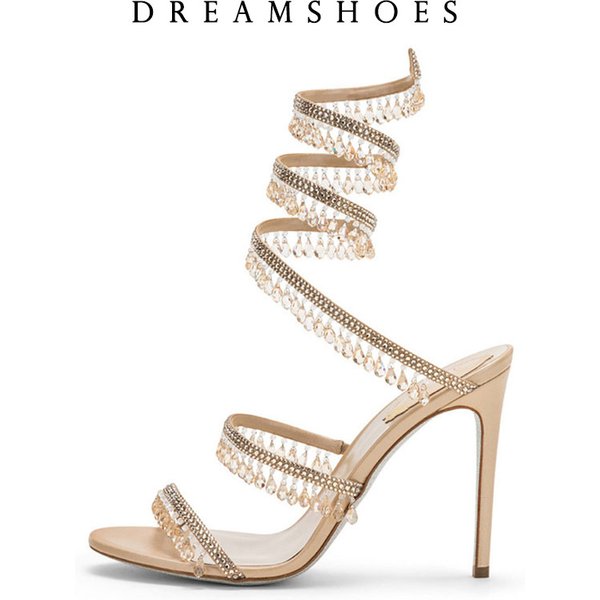 Nouvelles sandales pour femmes, cristaux scintillants, chaussures d'été, chaussures à pampilles en cristal, sexy, banquet, fête, talons aiguilles jumeaux, grandes sandales pour femmes