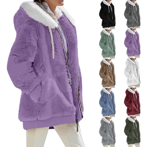 Winter Fashion Women's Coat New Casual Hooded Zipper Ladies Clothes Cashmere Autumn Women Fleece Jacket Solid Color Ladies Coats
