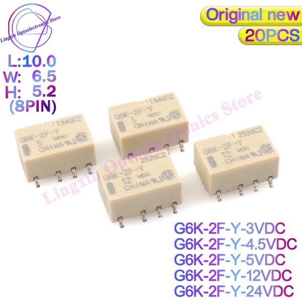 20 stücke SMD G6K-2F-Y G6K-2P-Y Signal Relais 8PIN Für Relais DC 3V 5V 12V 24V G6K-2F-Y5VDC G6K-2F-Y-12VDC G6K-2F-Y24VDC 10*6,5*5mm