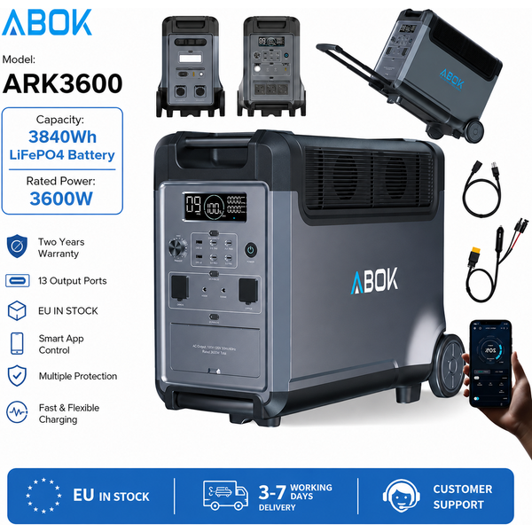Abok Ark3600 3600W AC Tragbare Powerstation Solar-Generator 3840Wh Lifepo4-Batterie Outdoor-Camping Mobile Stromversorgung Notstromversorgung für Zuhause