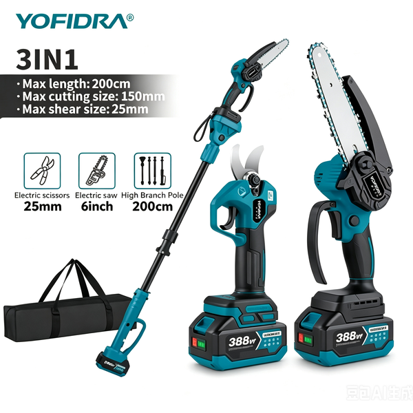 6 Zoll kabellose bürstenlose Mini-Kettensäge & 32mm elektrisches Astschere-Set mit ausziehbarer Stange, 18V batteriebetriebene Werkzeuge zum Schneiden von hohen Ästen für Garten- und Baumholz.