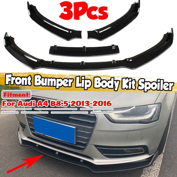 Czarny 3-częściowy przedni splitter zderzaka, dyfuzor, spoiler, osłona, deflektor do Audi A4 B8.5 2013 2014 2015 2016