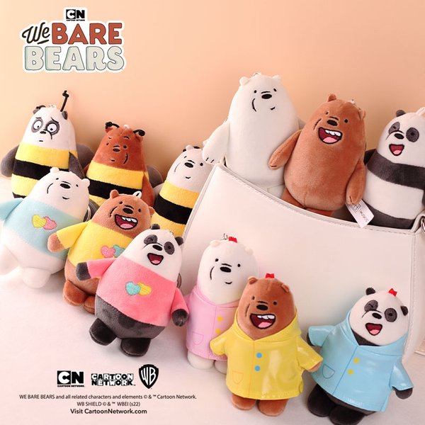 Porte-clés en peluche dessin animé We Bare Bears, jouets pendentif Grizzly Panda ours de glace, poupées en peluche, cadeaux, 12cm
