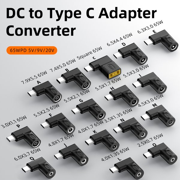 65W DC to USB C PD Power Adapter Converter 5.5X2.5 7.4X5.0 4.5X3.0mm Laptop Charger to Type C Connector for Xiaomi Samsung