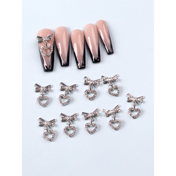 10pcs Silver Heart Alloy Nail Art Charm 3D Sailor Metal Hollow Heart Love Nail Jewelry Luxury Manicure Accessories