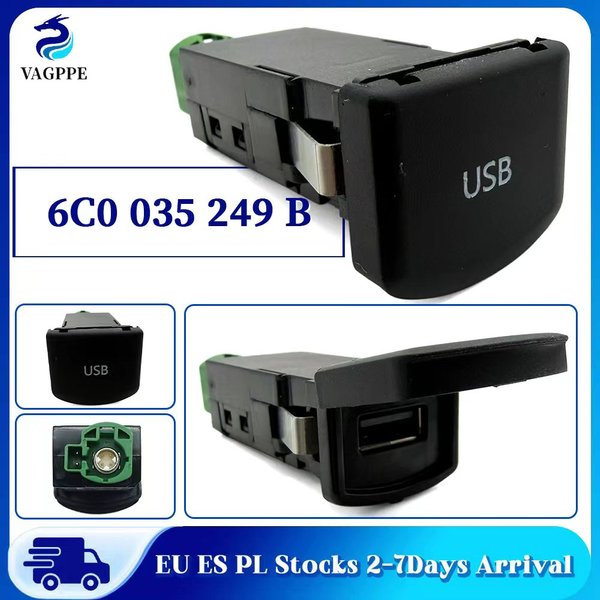 6C0035249B Für Golf Convertible Polo Media USB-Schalter MIB2 MDI USB AMI Adapter Steckdose Multivan Scirocco Alhambra USB-Buchse AUX-IN-Buchse 6C0 035 249 B